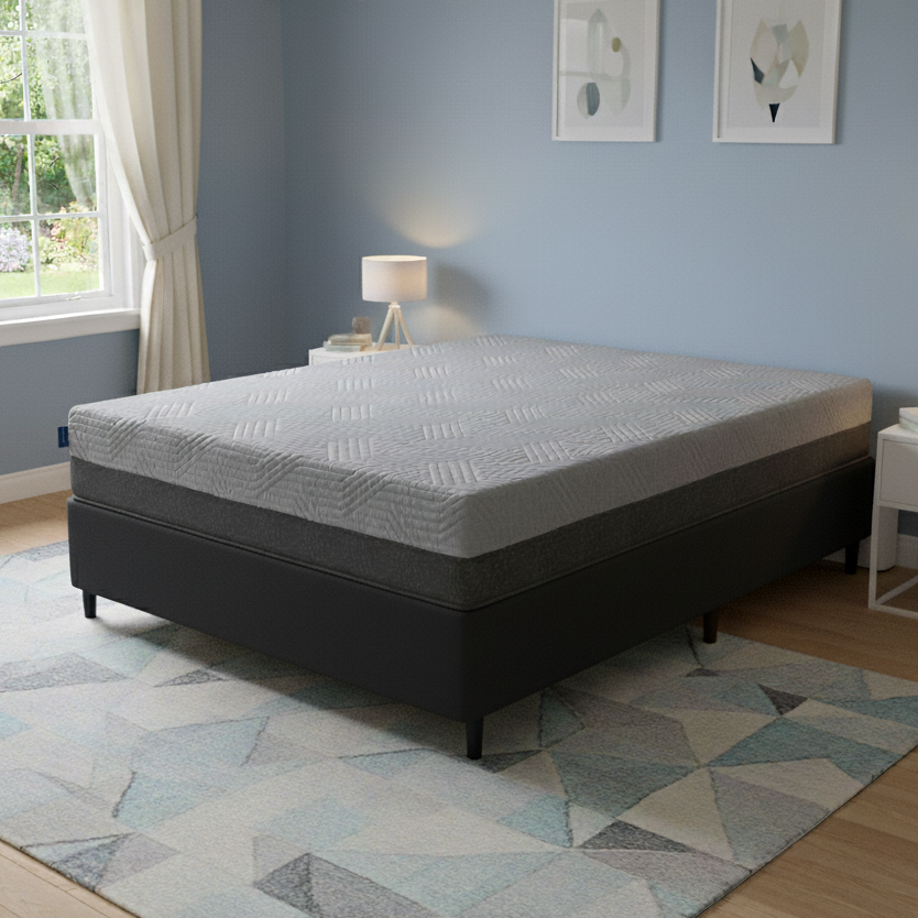 Colchão Casal Fit Visco D28/D40 + Base Box Simples Corino Preto – UMAFLEX + BIOSTAR