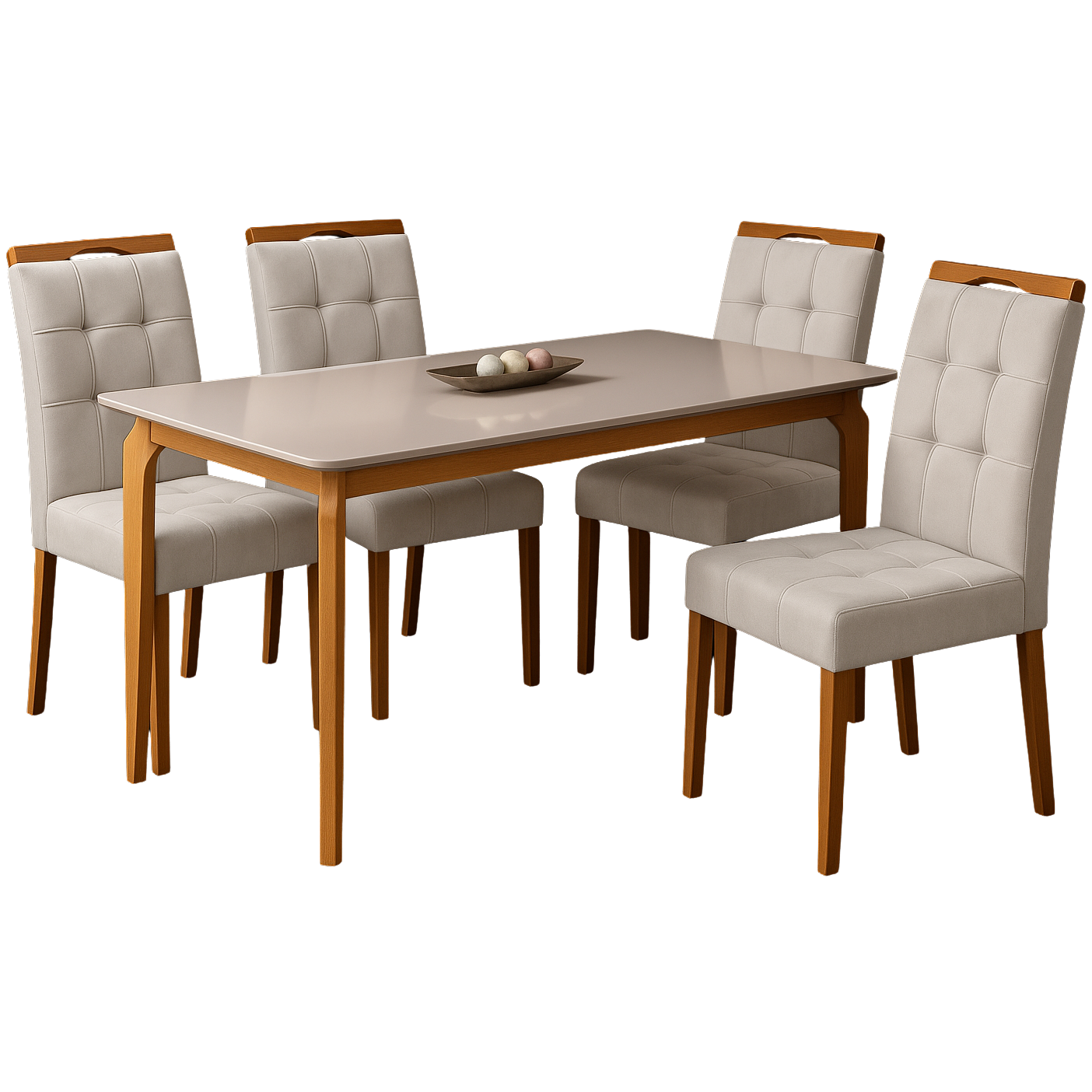 Mesa Alegra 120 Cinamomo/Off White com 4 Cadeiras Sophia Veludo Bege – JCM MOVELARIA + WM DECOR - Imagem 3