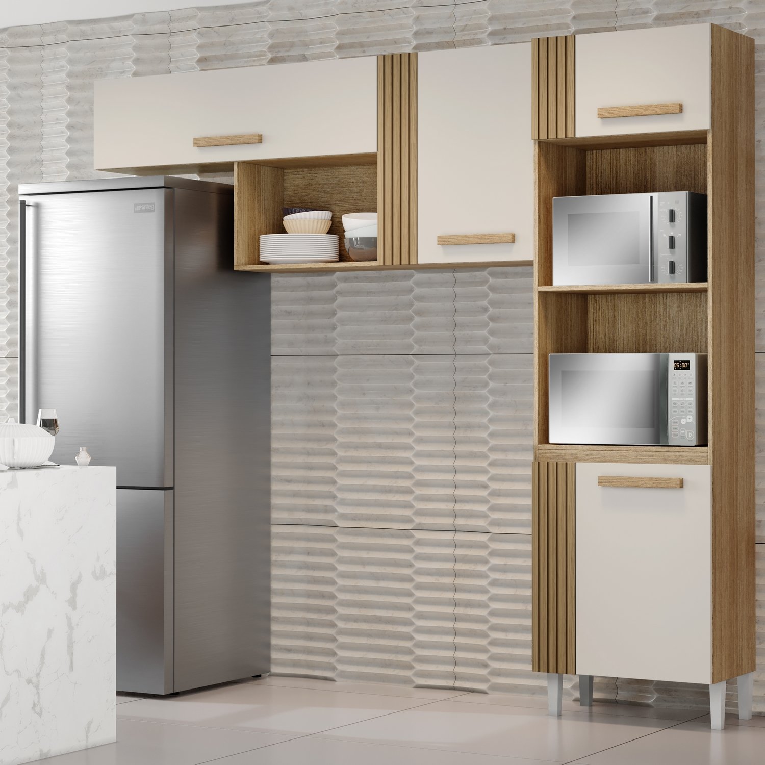 Cozinha 3 Peças Vitória Atacama/Off White - ARAMÓVEIS