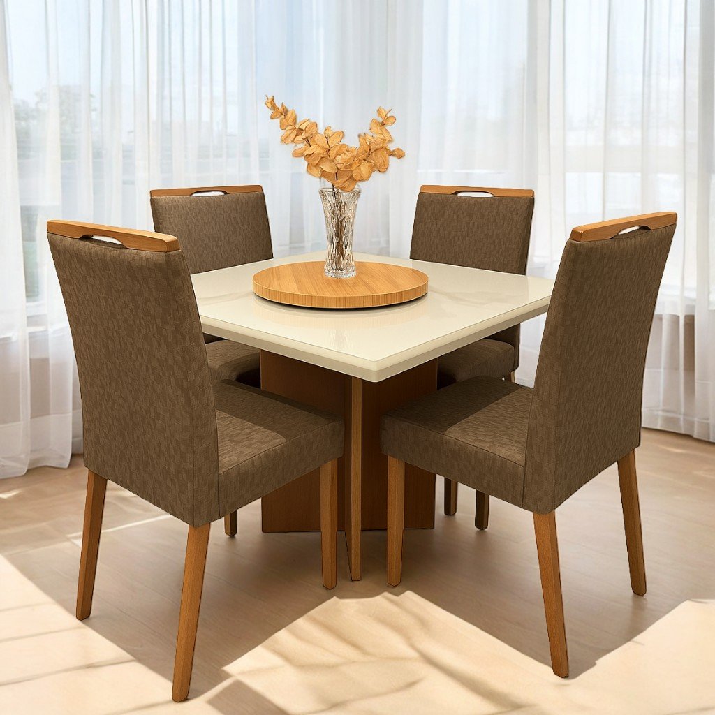 Mesa Salinas/Helô/Los Angeles 90 Cinamomo/Off White com 4 Cadeiras Priscila Veludo Marrom 1015 – CEL MÓVEIS + CARVALHO DECOR