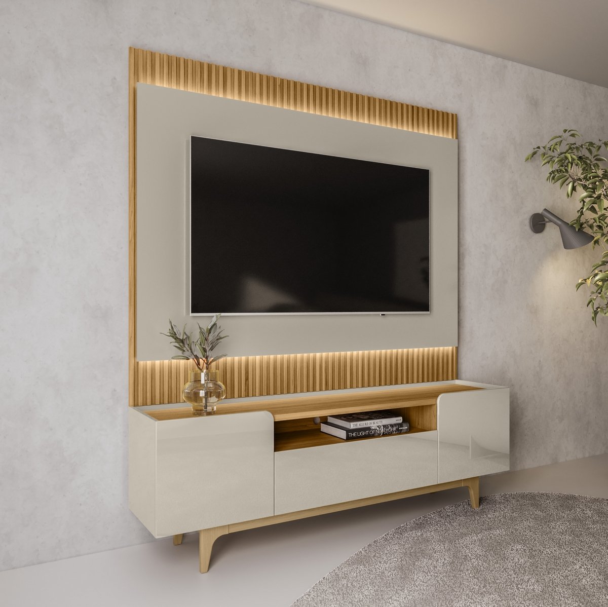 Painel até 70" São Paulo 1.8 + Rack Orlando Tauari/Off White – LINEA BRASIL