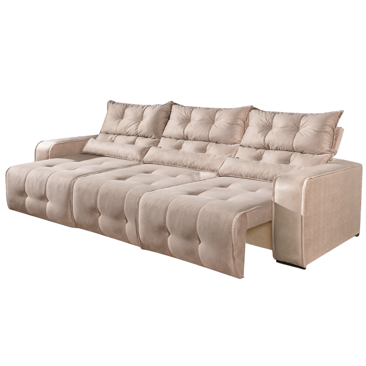 Sofá Retrátil e Reclinável Premier/Minas 2,50 m Veludo Bege 512 - DECORAR ESTOFADOS - Imagem 2