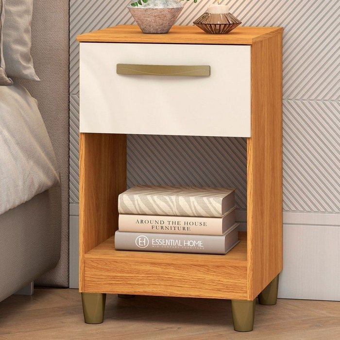 Mesa de Cabeceira Prada MC210 Cinamomo/Off White - FELLICCI