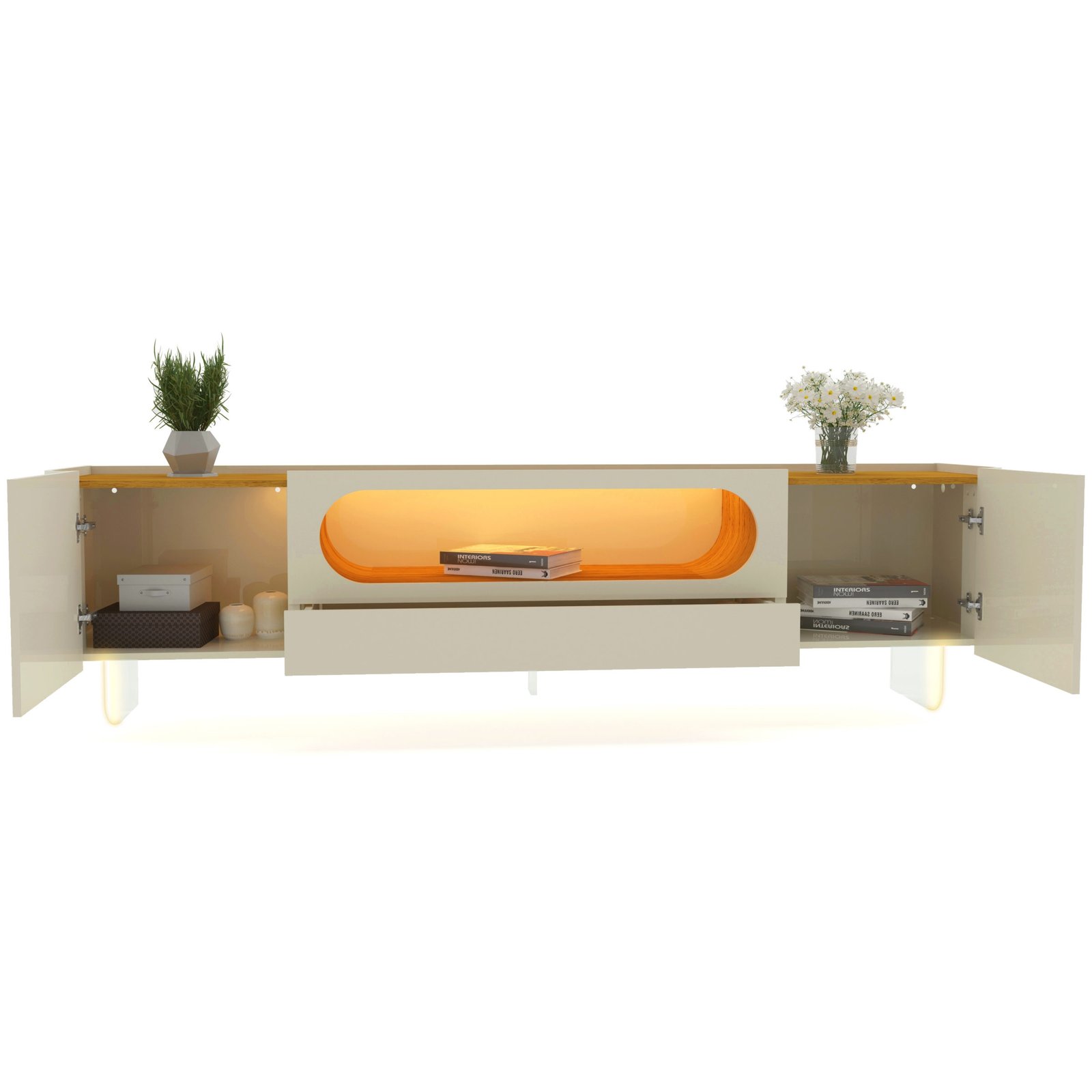 Painel até 85" Nobre 230 Naturale + Rack Nobre 210 (Pés de Vidro) Off White/Naturale - GELIUS - Imagem 4