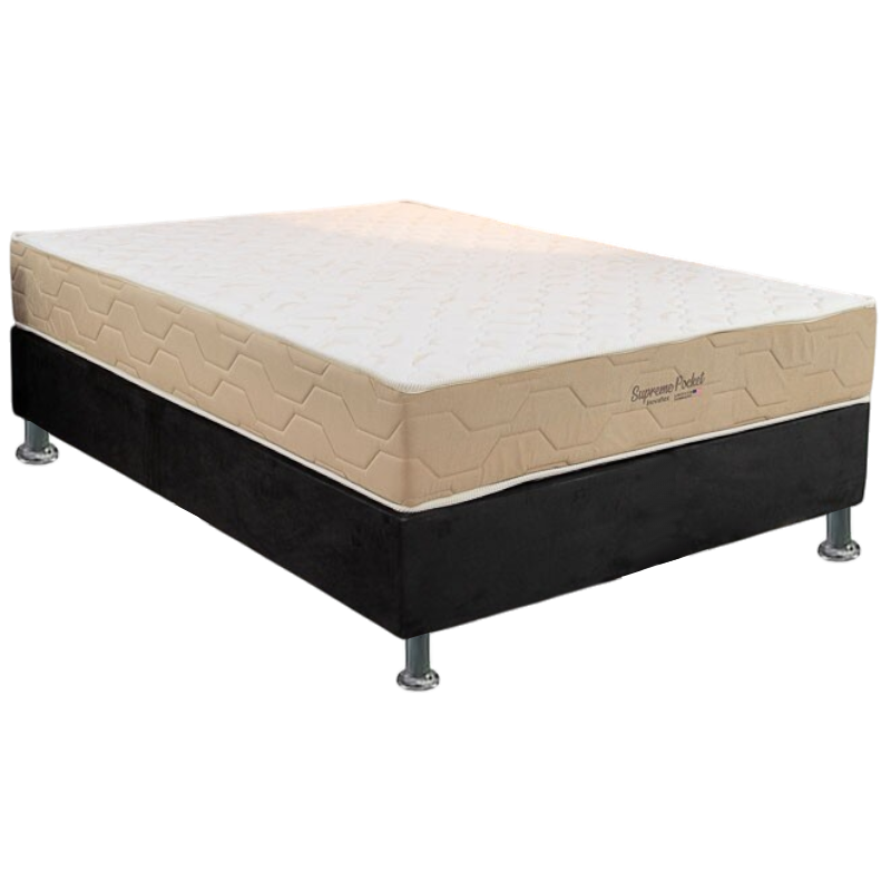 Colchão Casal Supreme Pocket D26 + Base Box Simples Corino Preto – INOVAFLEX + ALTO NÍVEL CAMAS E COLCHÕES - Imagem 2