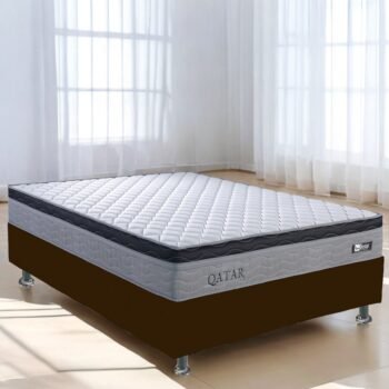 Colchão Casal Qatar D28 + Base Box Simples Corino Marrom – DESIGN COLCHÕES + ALTO NÍVEL CAMAS E COLCHÕES