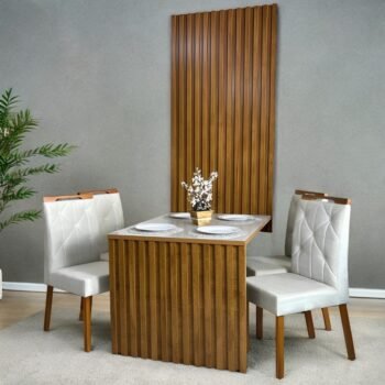 Mesa Cancun 120 Cinamomo/Off White com 4 Cadeiras Yasmim Veludo Bege – CEL MÓVEIS + KM DECOR