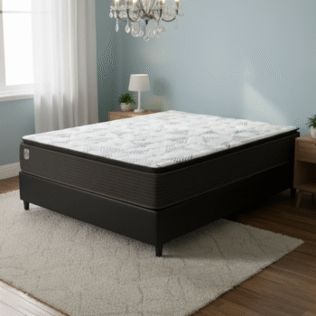 Colchão Casal Ravena D26 + Base Box Casal Simples Corino Preto – UMAFLEX + ALTO NÍVEL CAMAS E COLCHÕES