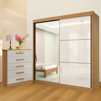 Guarda-Roupa 2 Portas Titanium + Cômoda Ipanema Cinamono/Off White – D’DORO MÓVEIS