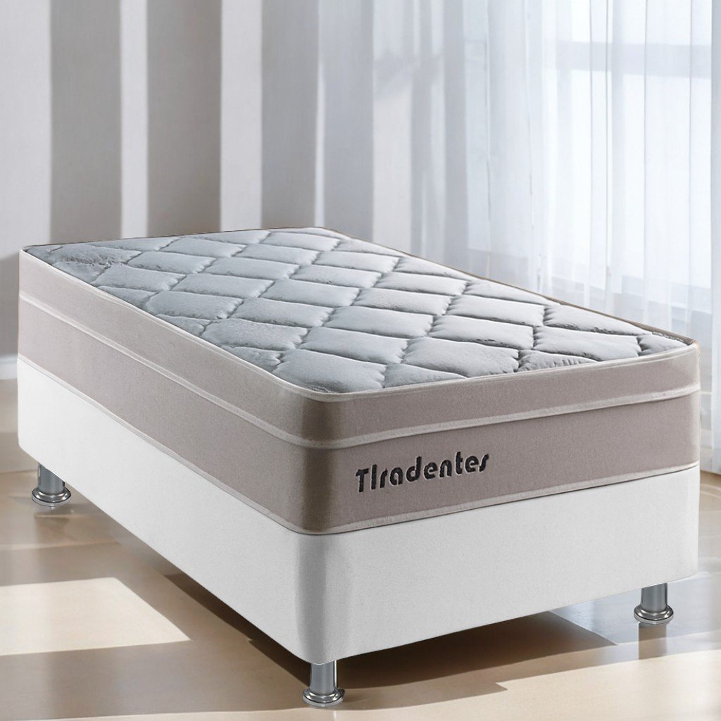 Colchão Solteiro Tiradentes D28 + Base Box Simples Corino Branco – COLCHOMINAS + BIOSTAR
