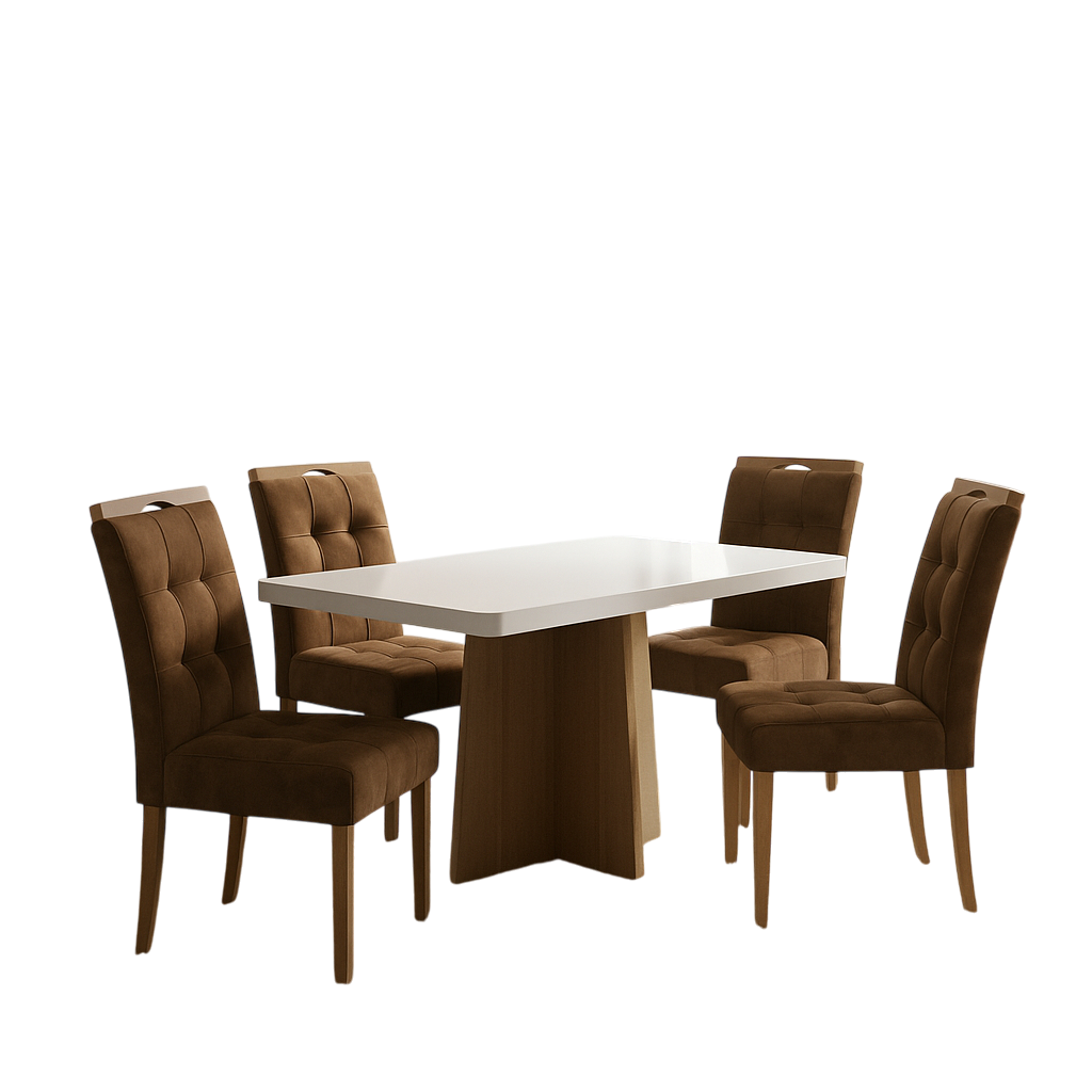 Mesa Jade 120 (Tampo 40 mm) Cinamomo/Off White com 4 Cadeiras Sophia Veludo Marrom – VALDEMÓVEIS + WM DECOR - Imagem 3