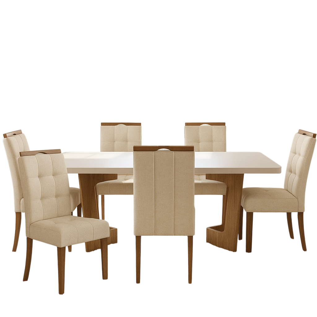 Mesa Liz 160 (Tampo 40 mm) Cinamomo/Off White com 6 Cadeiras Sophia Linho Bege 200 – VALDEMÓVEIS + WM DECOR - Imagem 3
