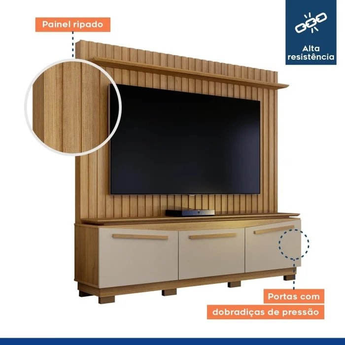 Home Theater até 75" Montreal Cinamono/Off White - VALDEMÓVEIS - Imagem 5