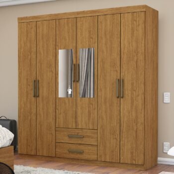 Guarda-Roupa 6 Portas(Com Espelho/Sem Pés)Áries Cinamono – CARIOCA MÓVEIS