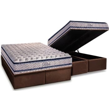 Colchão Queen Blue + Base Box Baú Corino Marrom – PAROPAS + ALTO NÍVEL CAMAS E COLCHÕES