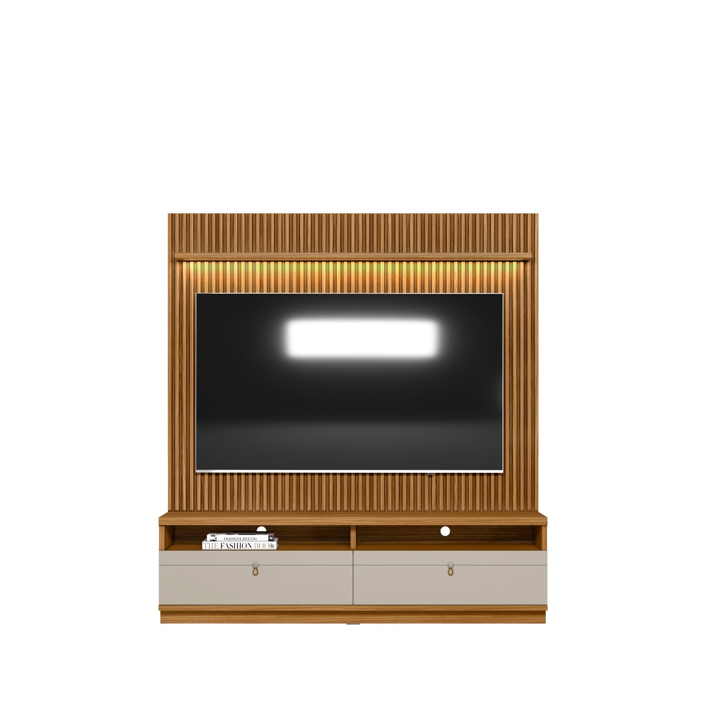 Painel + Rack até 75" Ouro Preto Nature/Off White - LINEA BRASIL - Imagem 5