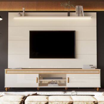 Painel até 75" Bliss + Rack Comodoro 2.18 Off White/Cedro - EDN MÓVEIS