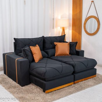 Sofá Retrátil Reclinável Gran Bello 2.00m Veludo Preto - Molas Ensacadas