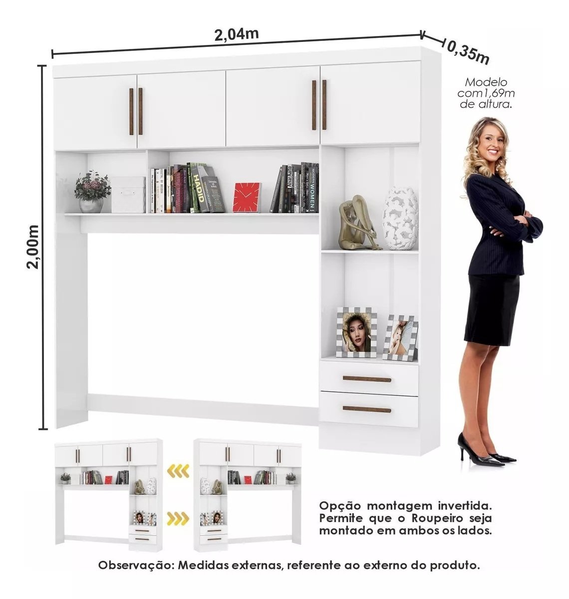Modulado 4 Portas + Guarda-Roupa 3 Portas Dubai/Santiago Branco – CARIOCA MÓVEIS - Imagem 5