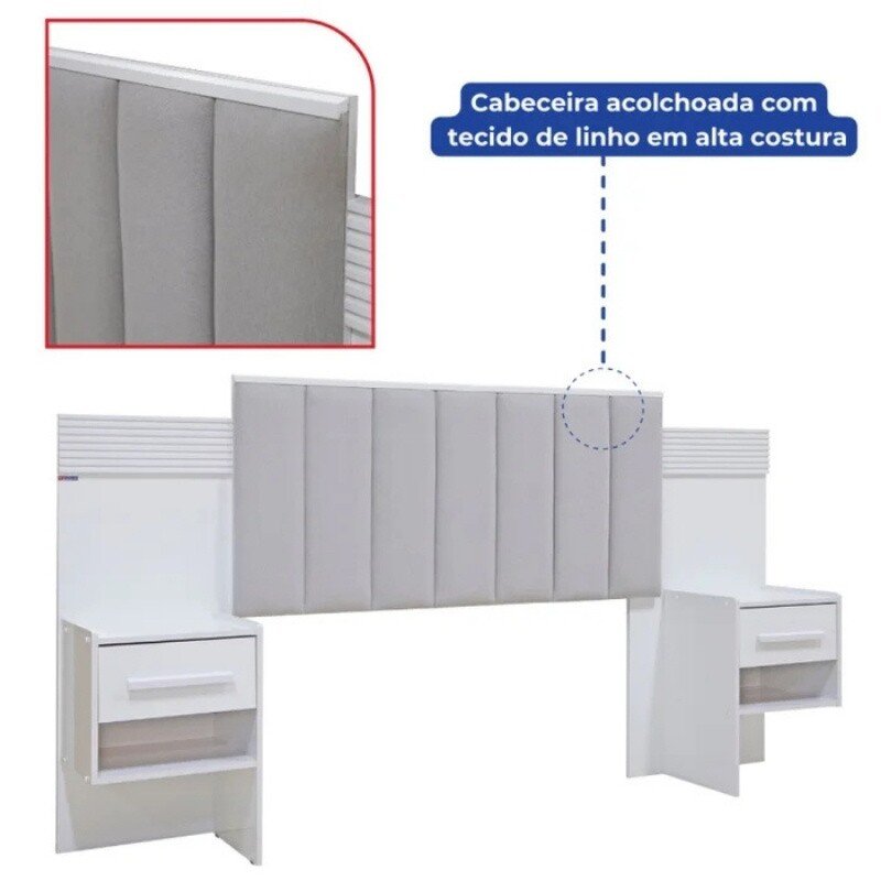 Cabeceira Queen Íris Larg. 1.60m Acolchoada Linho Bege e Detalhe Ripado Cinamomo/Off D Doro - Imagem 4