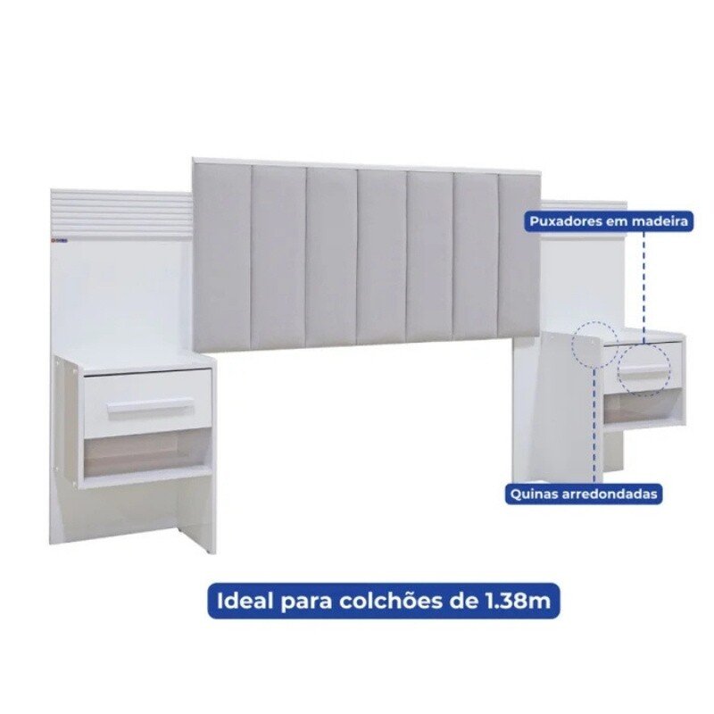 Cabeceira Queen Íris Larg. 1.60m Acolchoada Linho Bege e Detalhe Ripado Cinamomo/Off D Doro - Imagem 5