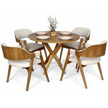 Alternative view of Mesa Redonda Simpatia 108 Cinamomo com 4 Cadeiras Pérola Linho Areia – JCM MOVELARIA + WJ DECOR