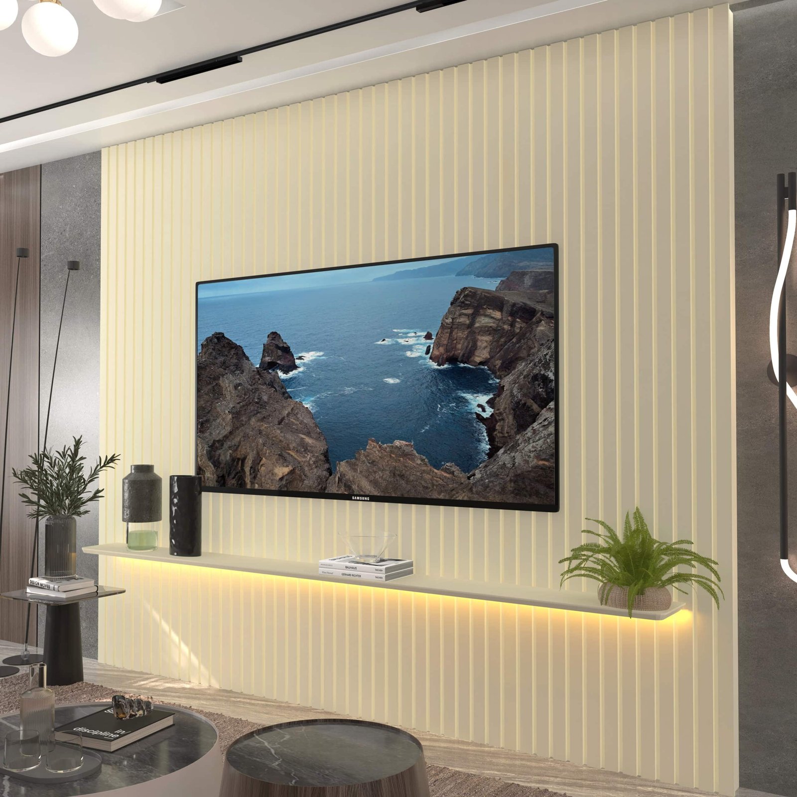Painel ate 85" Nobre Ripado 230 Off White - GELIUS