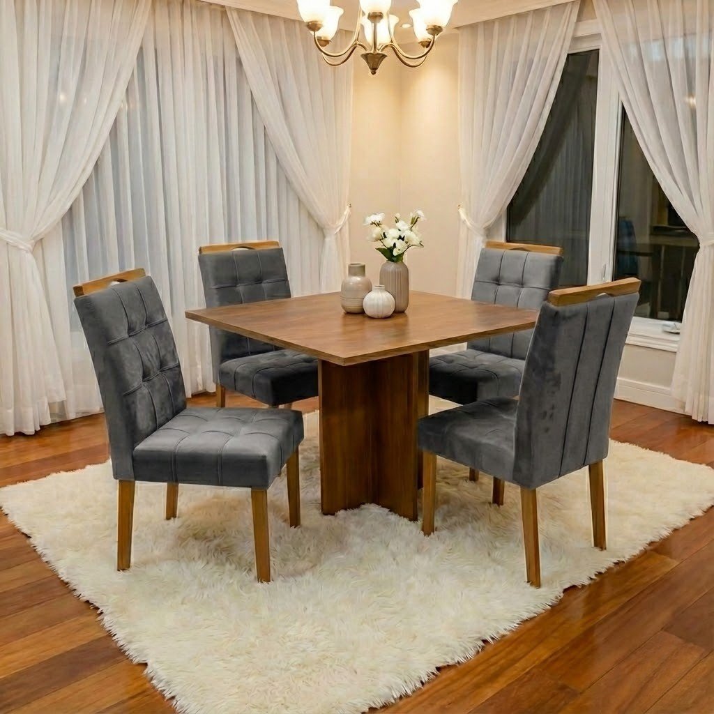 Mesa Salinas 120 (Tampo Londres s/ vidro) Cinamomo com 4 Cadeiras Sophia Veludo Cinza Grafite – CEL MÓVEIS + WM DECOR - Imagem 3