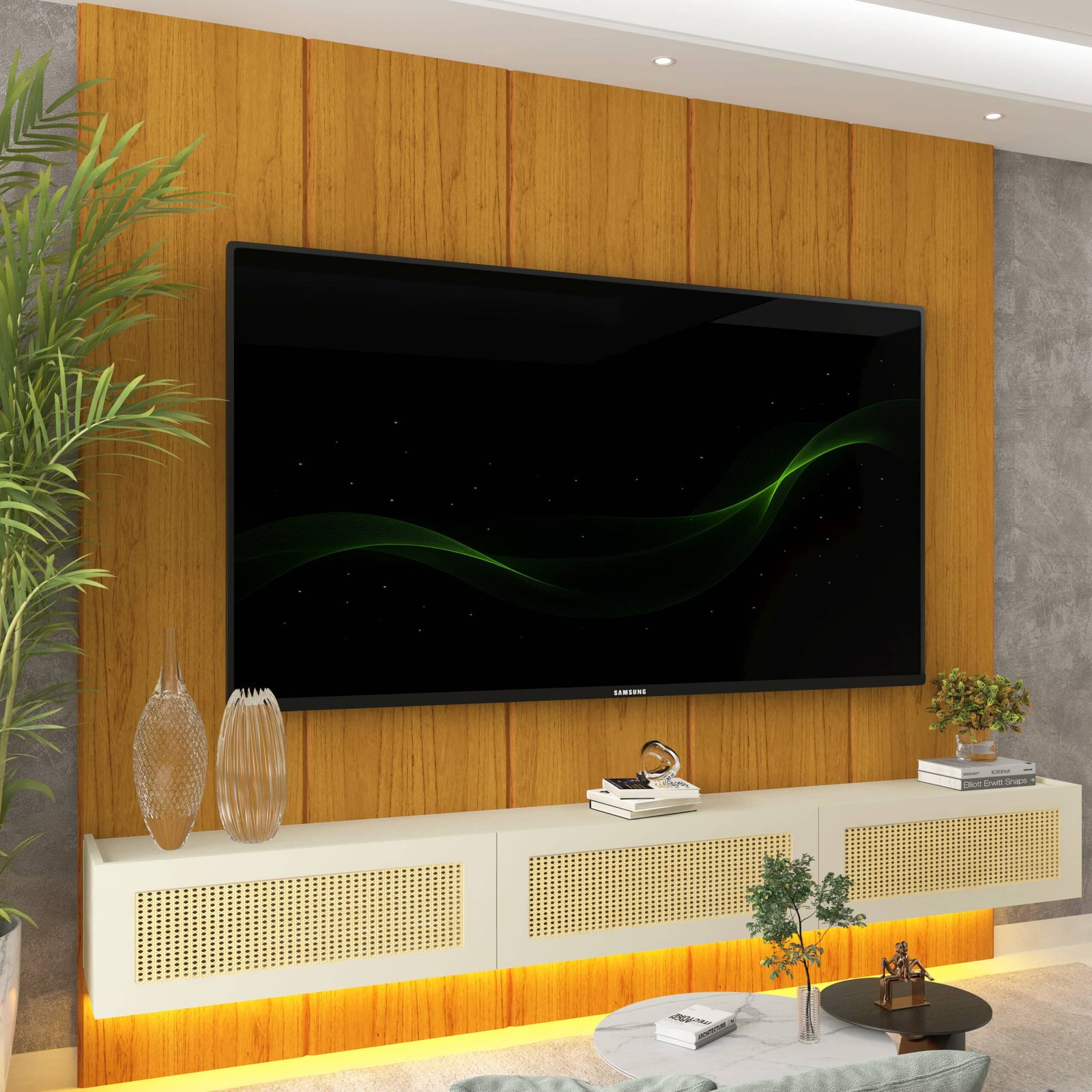 Home Suspenso até 85" Realce 2,225 m Naturale com Nicho Native Off White - GELIUS - Imagem 4