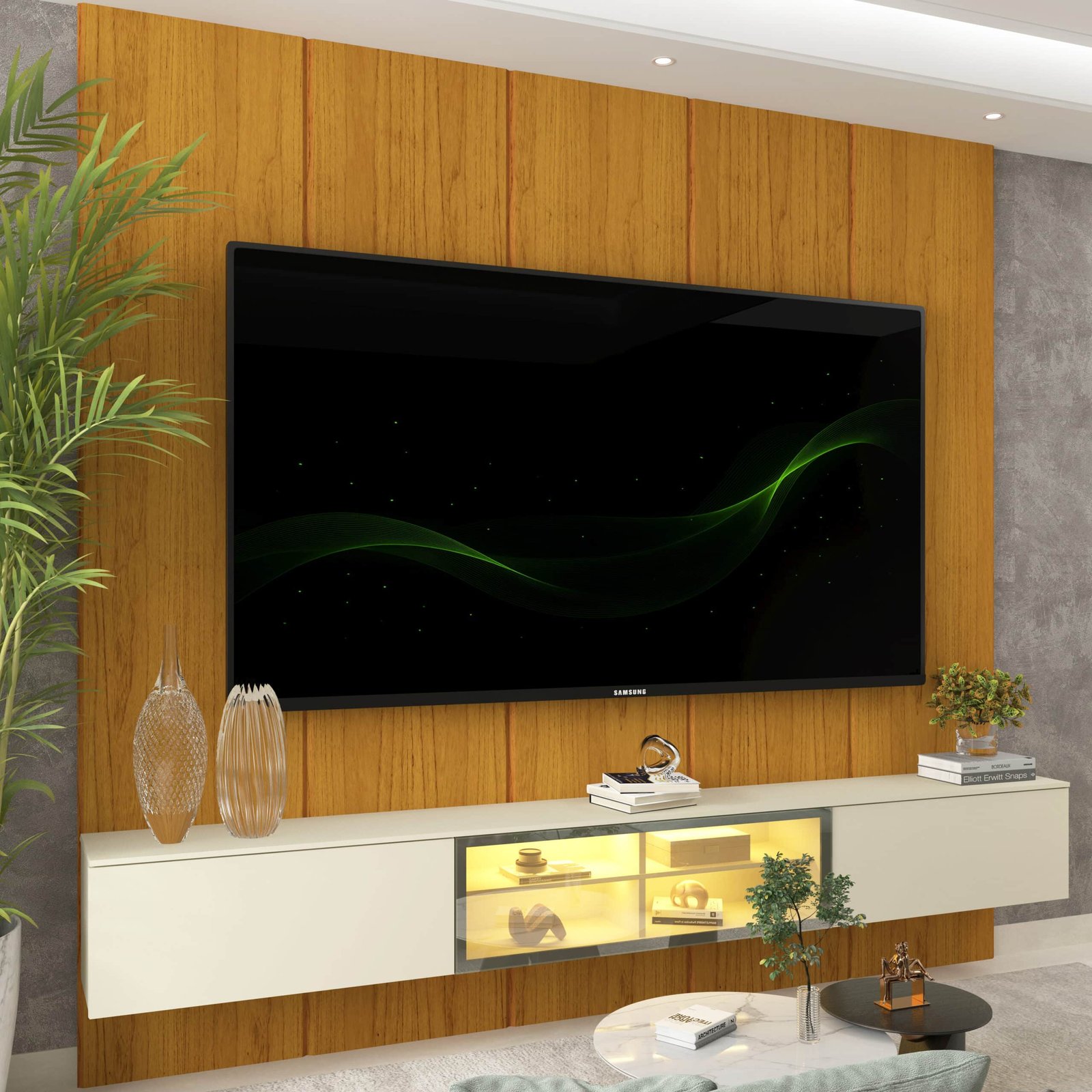 Home Suspenso até 85" Realce 2,225 m Naturale com Nicho Luminare Off White - GELIUS - Imagem 4