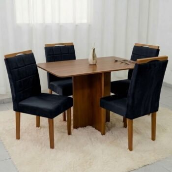 Mesa Salinas 120 (Tampo Londres s/vidro) Cinamomo com 4 Cadeiras Las Vegas Veludo Preto 13 – CEL MÓVEIS + OURO DECOR