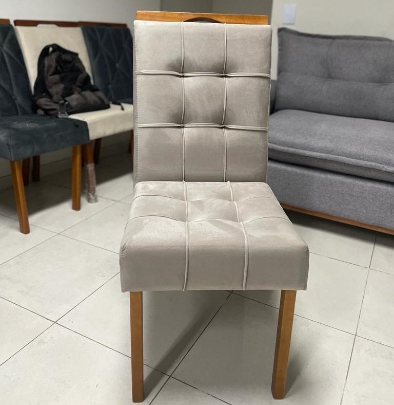 Mesa Salinas 120 (Tampo Londres s/ vidro) Cinamomo com 4 Cadeiras Sophia Veludo Bege – CEL MÓVEIS + WM DECOR - Imagem 2