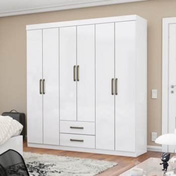 Guarda-Roupa 6 Portas(Sem Espelho/Sem Pes) Aries 1,53 m Branco - CARIOCA MOVEIS
