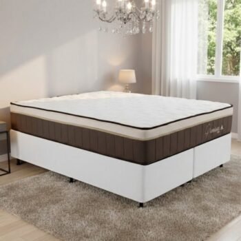 Colchão Queen Rondopremium Plus 32 cm D33 Molas Ensacadas + Base Simples Corino Branco – RONDOMÓVEIS + ALTO NÍVEL