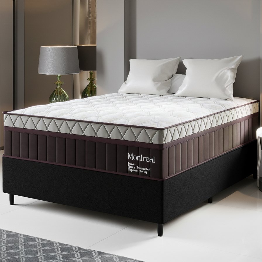 Colchão Casal Montreal 32 cm D28 Molas Ensacadas + Base Simples Corino Preto – VIERO + BIOSTAR