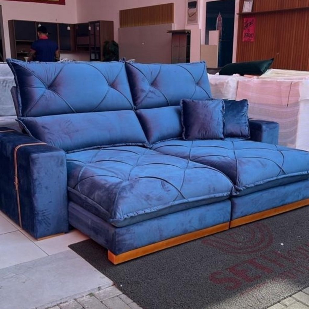 Sofá Retrátil e Reclinável Gran Bello Light 2,00 m Veludo Azul - QUINE ESTOFADOS - Imagem 2