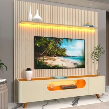 Alternative view of Painel até 85" Nobre 230 Off White + Rack Nobre 210 (Pés de Madeira) Off White/Naturale – GELIUS
