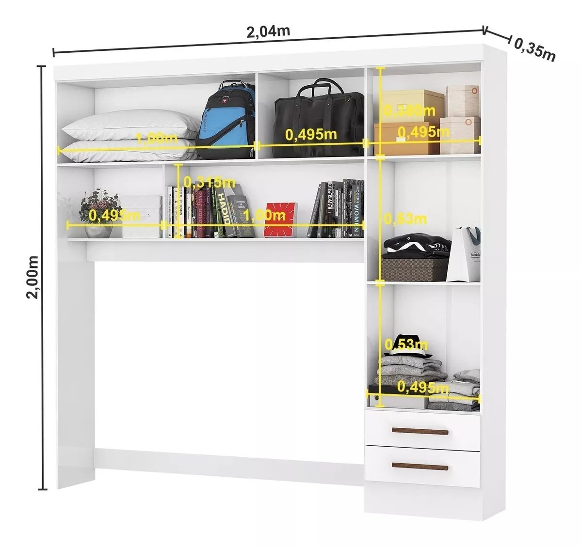 Modulado 4 Portas + Guarda-Roupa 3 Portas Dubai/Santiago Plus Branco – CARIOCA MÓVEIS - Imagem 2