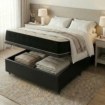 Colchão Casal Premium VX 32 cm D45 + Base Baú Corino Preto – ECOTEC + ALTO NÍVEL