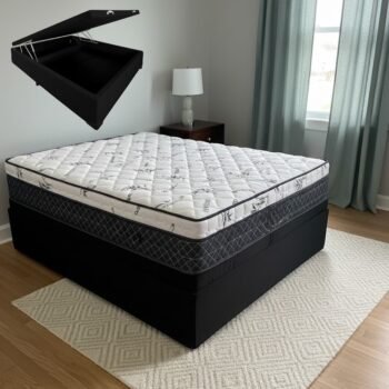 Colchão Casal Prime Light 26 cm D28 Molas Ensacadas + Base Baú Corino Preto – ORTHOPRIME + ALTO NÍVEL