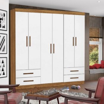 Guarda-Roupa 6 Portas Hércules (Sem espelho) 1,77 m Cinamomo/Branco - CARIOCA MÓVEIS