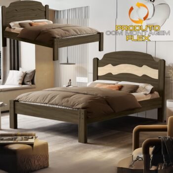 Cama Casal/Viúva Íris Castanho Wood/Avelã/Castanho Wood - MADEC MÓVEIS
