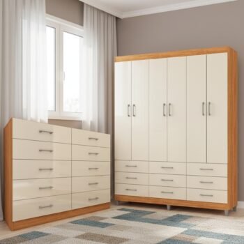 Guarda-Roupa 6 Portas Paraty 3690 + Cômoda 10 Gavetas Caribe Cinamomo/Off White - Fellicci