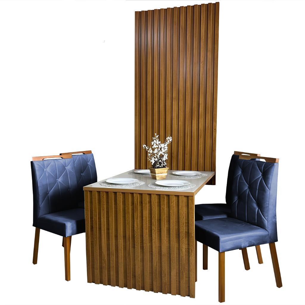 Mesa Cancun 120 Cinamomo/Off White com 4 Cadeiras Yasmim Veludo Azul – CEL MÓVEIS + KM DECOR - Imagem 2