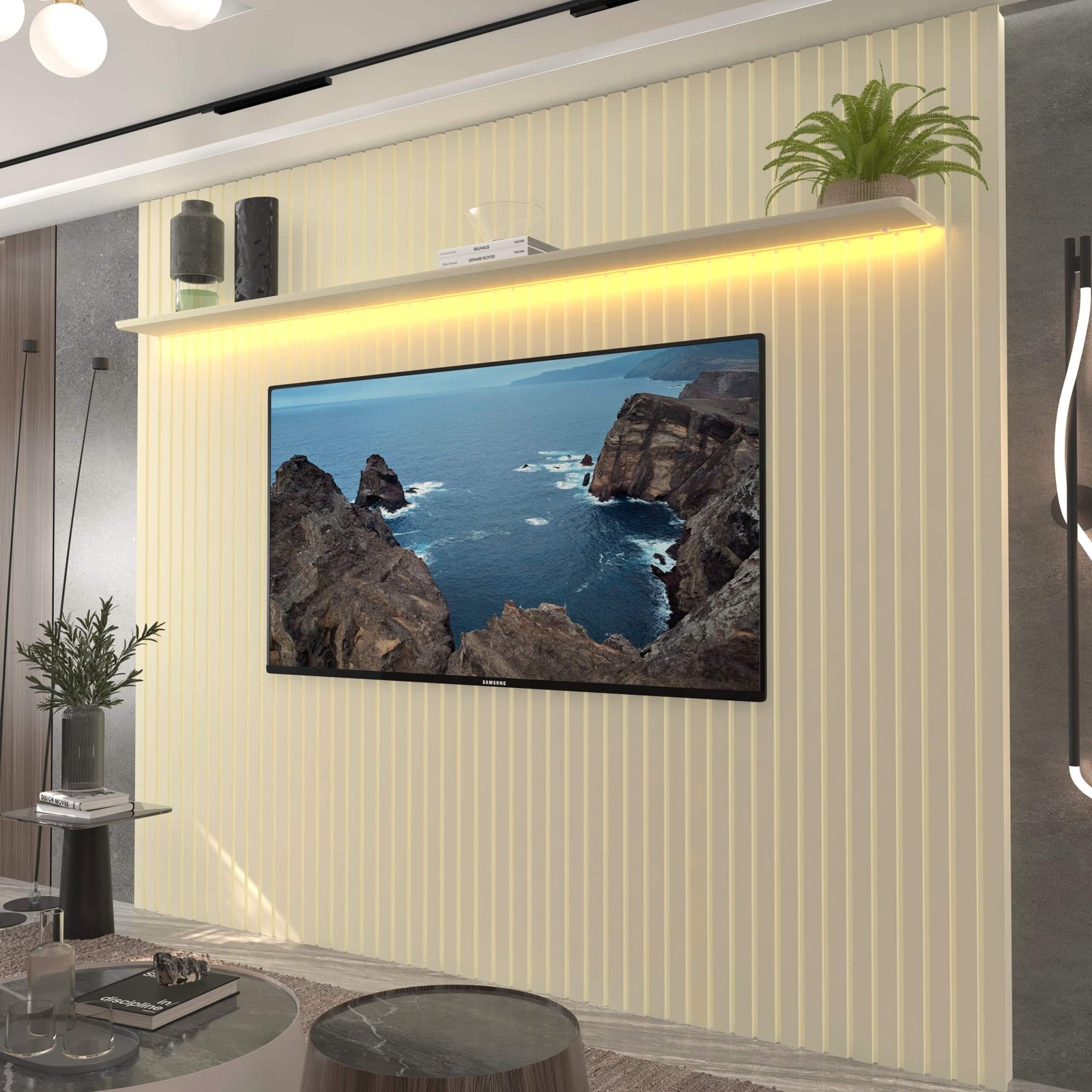 Painel ate 85" Nobre Ripado 230 Off White - GELIUS - Imagem 2