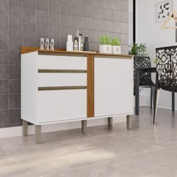 Balcão Cozinha Pérola Branco/Cinamomo 2 Portas 2 Gavetas Larg. 1.20m - Sallêto