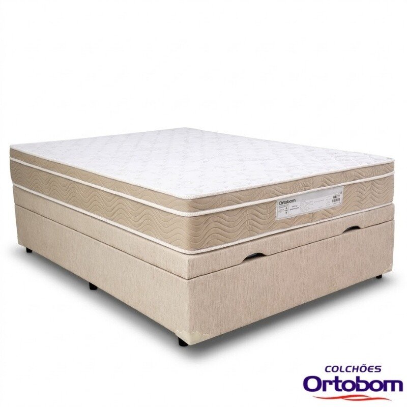 Colchão Casal Airtech Springpocket Molas Ensacadas Ortobom + Box Baú Casal Prime Confort Korino Linho Palha Blindado Issacar - 138x188x70 | Suporta até 240kg