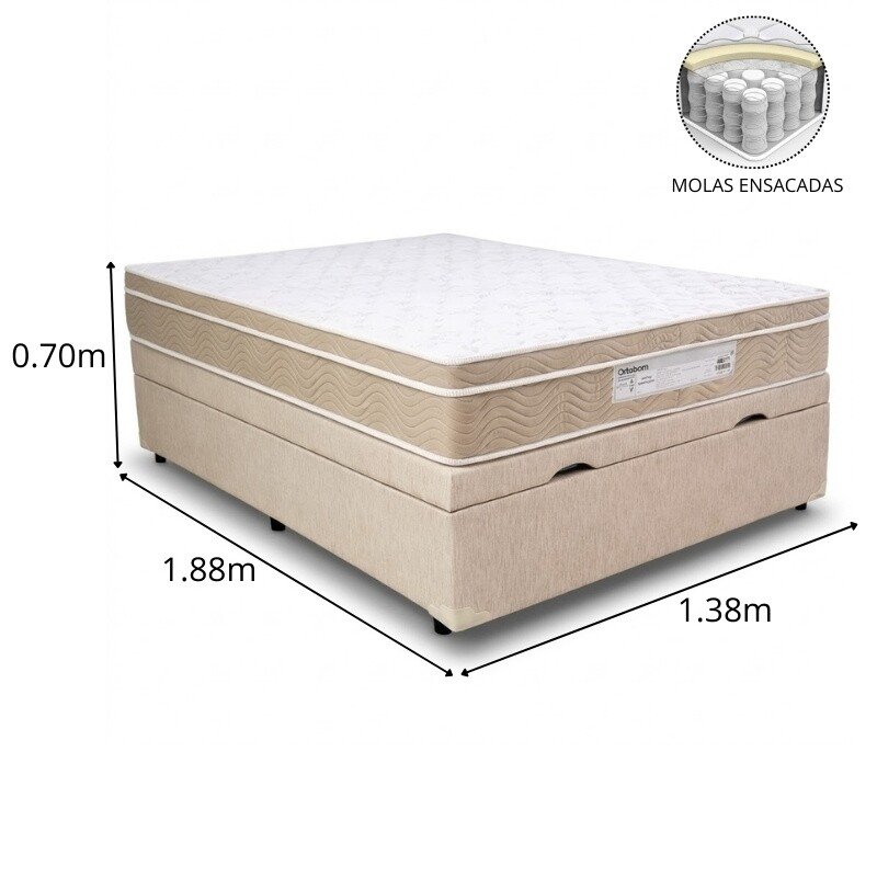 Colchão Casal Airtech Springpocket Molas Ensacadas Ortobom + Box Baú Casal Prime Confort Korino Linho Palha Blindado Issacar - 138x188x70 | Suporta até 240kg - Imagem 4