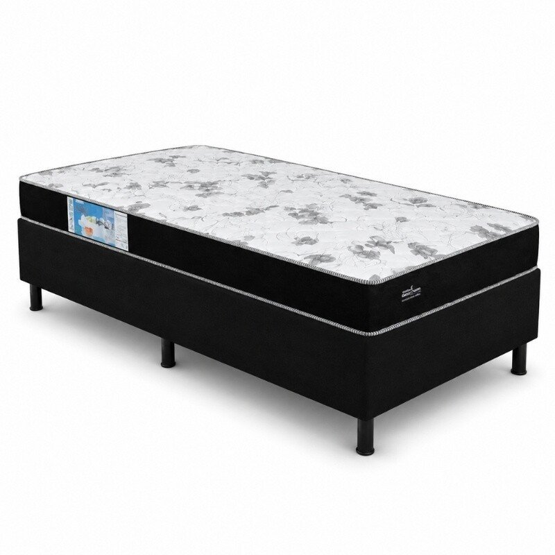 Colchão Solt. Santé Alt 14 Espuma D33 + Box Solt. Sued Preto Ortobel - 88x188x51 | Suporta até 120kg