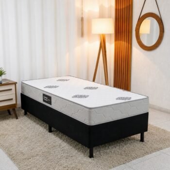Colchão Solteiro Confort Premium Ortopédico Inovaflex + Box Solteiro Sued Preto Ortobel - 88x188x55 | Suporta até 120kg